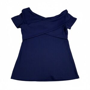 BWQ Navy Blue Ribbed Off the Shoulder Criss Cross Front Top Size Large NWT